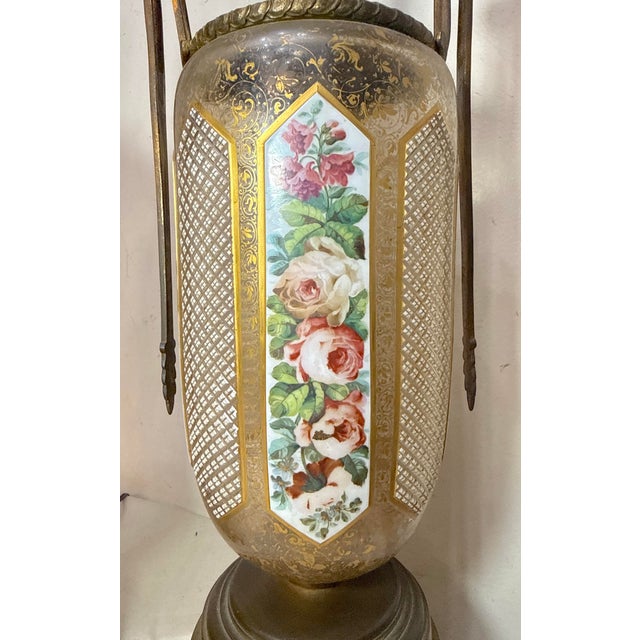 Moser Glassworks Pair of Large Antique Moser Bronze Mounted Cut to Clear Gilt Glass Table Lamps For Sale - Image 4 of 15