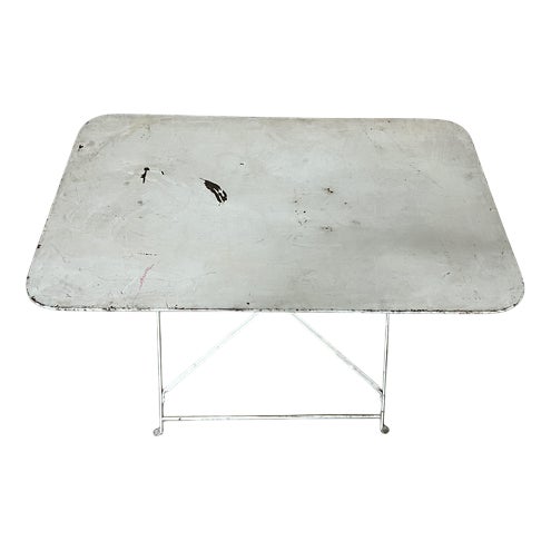 Vintage French White Rectangular Metal Folding Dining Table, 1950s For Sale