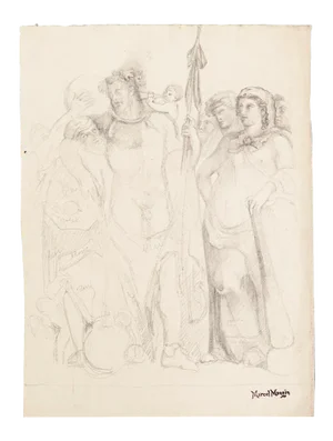 Study of Figures - Drawing on Paper by Marcel Mangin - Late 19th Century Late 19th Century