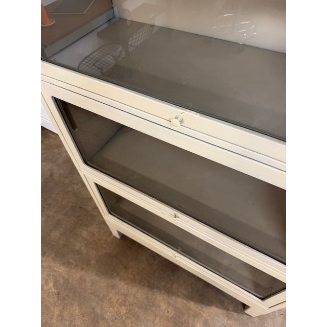 Vintage Industrial Steel Barrister Bookcases With Glass Lift-Up Doors For Sale - Image 11 of 12