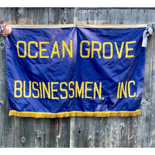1940s Vintage Ocean Grove New Jersey Businessmen Inc. Satin Banner Flag For Sale In Philadelphia - Image 6 of 6