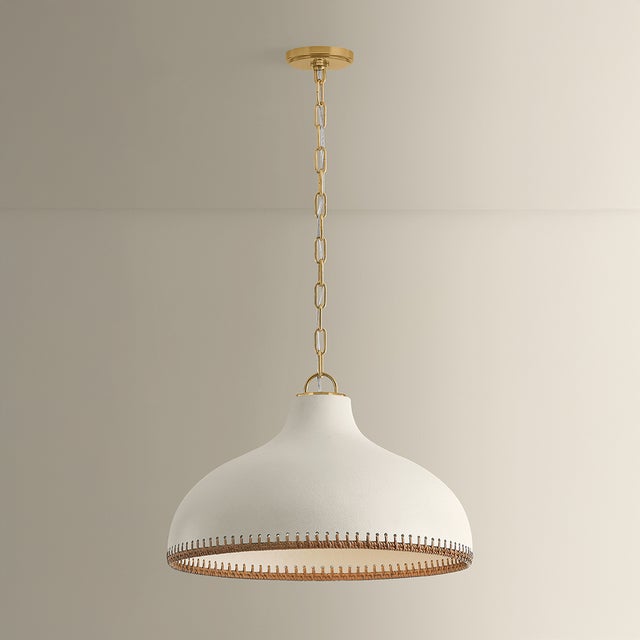 Contemporary Hudson Valley Lighting Southfields 21 in. 1 Light Pendant in Aged Brass and Ceramic Cream Pebble Finish For Sale - Image 3 of 8