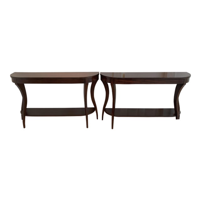 Mahogany Console Tables by Woodbridge Pair 56 Inch For Sale