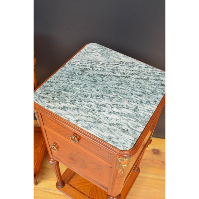 Antique Marble Topped and Satinwood Bedside Tables, 1900, Set of 2 For Sale - Image 12 of 17