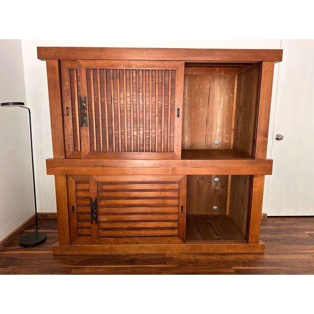 A two section Japanese Futon Dansu bedding chest from the Meiji Period (1870-1880) made of Japanese Hinoki - Cypress Wood....