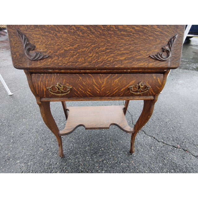 Early 20th Century Baker & Co Vintage Secretary Desk Solid Tiger Oak With Bottom Drawer and Bottom Bookshelf For Sale - Image 9 of 12