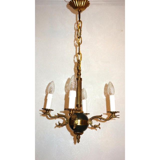 Antique French Swan Brass 4-Light Chandelier, 1950s For Sale - Image 4 of 12