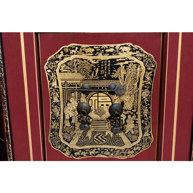 Mid 20th Century Vintage Asian Hardware Art Shadow Box Good Fortune Wall Art Engraved Brass Plate 21.5" For Sale - Image 5 of 16