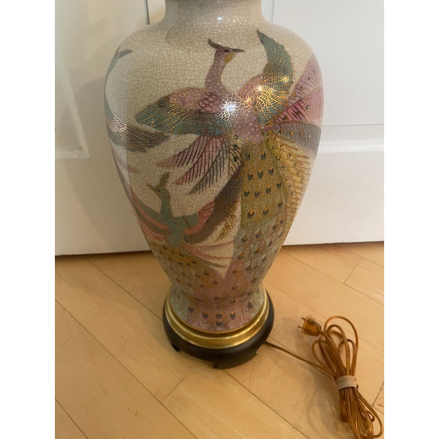 Chinoiserie Vintage Frederick Cooper Hand-Painted Porcelain Peacock Lamp - Chinoiserie For Sale - Image 3 of 12