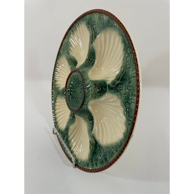 1950s French Longchamp Majolica Green and White Oyster Plate For Sale - Image 11 of 14