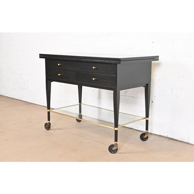 Paul McCobb for Directional Mid-Century Modern Black Lacquered Flip Top Server Bar Cart, Newly Refinished For Sale - Image 13 of 13