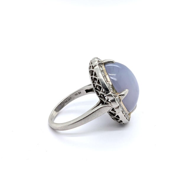 Metal Late 20th Century Platinum Cocktail Ring With Gia Certified Oval Star Sapphire - Size 4.75 For Sale - Image 7 of 8