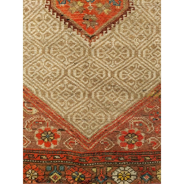 Antique Persian Malayer Runner Rug, Hand-Knotted Wool, Geometric Pattern, 3x7, Camelhair & Burgundy For Sale - Image 11 of 14