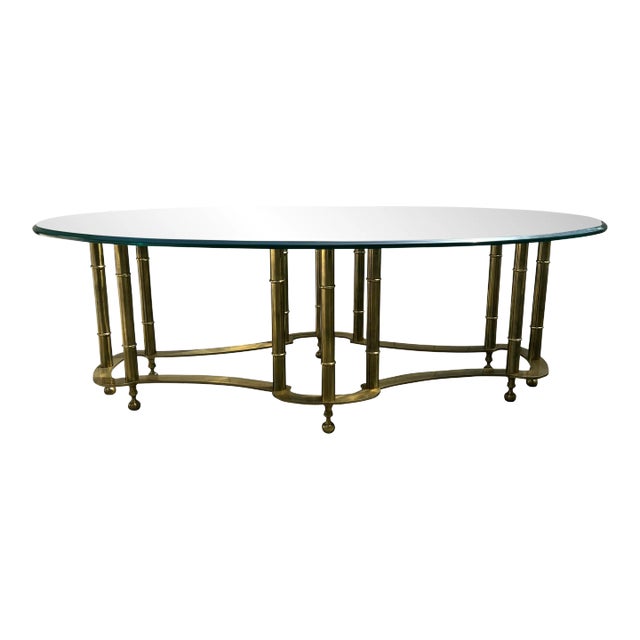 1970s Vintage Brass and Glass Racetrack Coffee Table by Bernhard Rohne for Mastercraft, Made in Italy For Sale