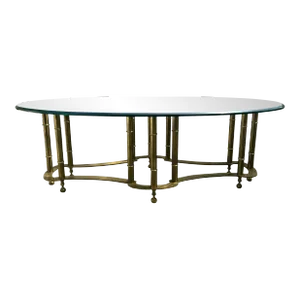 1970s Vintage Brass and Glass Racetrack Coffee Table by Bernhard Rohne for Mastercraft, Made in Italy