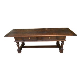 Vintage English Coffee Table With 2 Drawers and Turned Legs For Sale