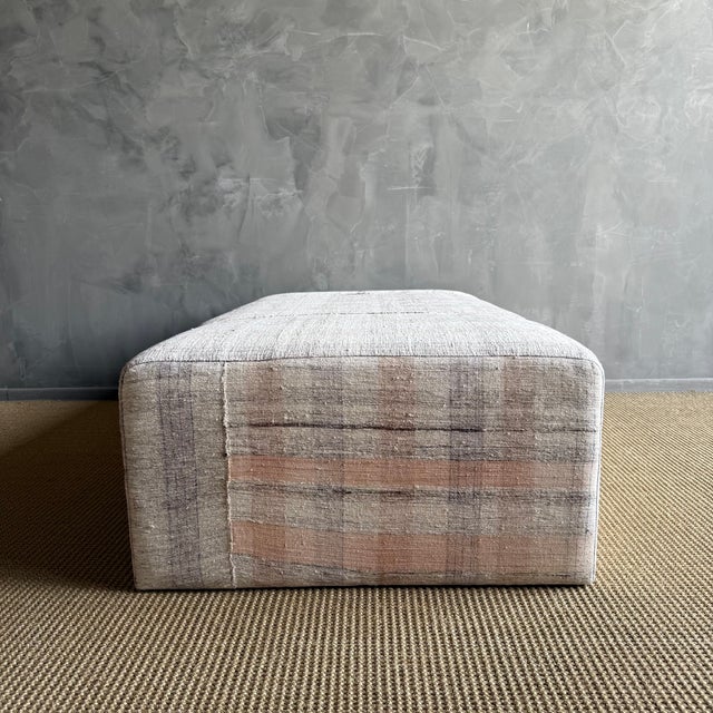 Laguna Ottoman White Oak Waterfall Table Upholstered in a Vintage Turkish Rug For Sale - Image 9 of 14