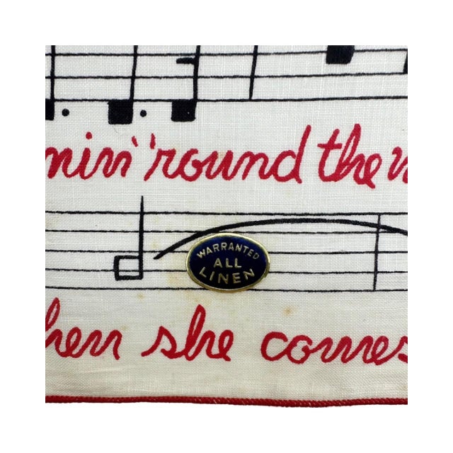 Mid 20th Century Vintage Set 4 Falflax Musical Song Linen Holiday Cocktail Napkins For Sale - Image 5 of 9