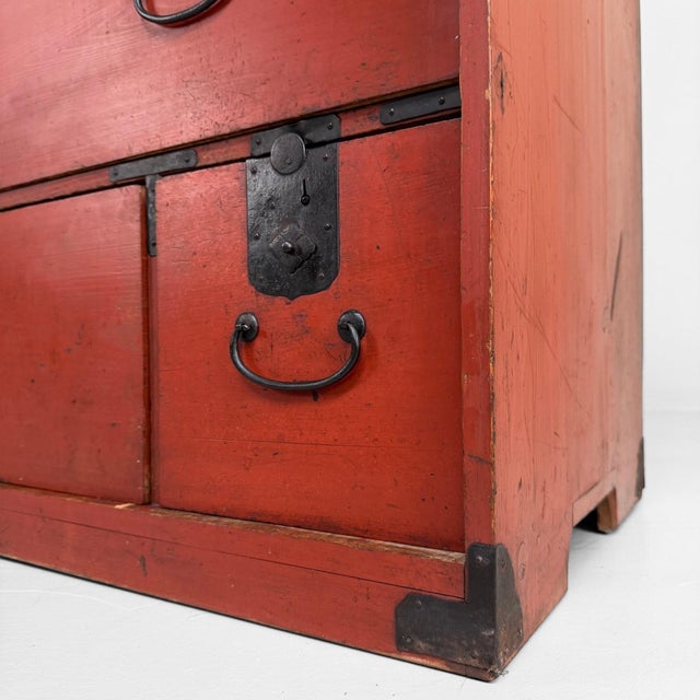 Metal Red Tansu Chest of Drawers, Japan, 1920s For Sale - Image 7 of 17