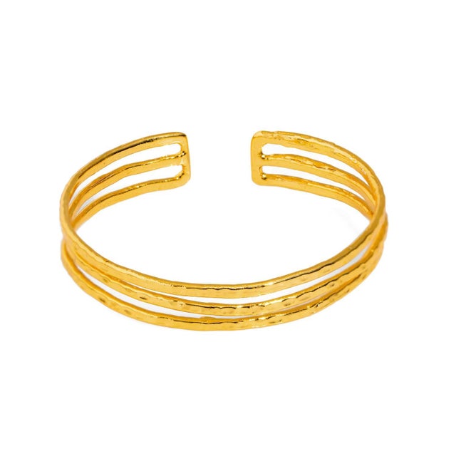 Metal Trio Minimalist Elegant Gold Cuff Bracelet For Sale - Image 7 of 7