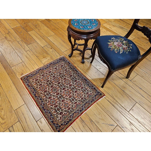 Vintage Persian Qum Square Accent Rug, Hand-Knotted Wool, Allover Geometric Pattern, 2x2, Ivory & Navy For Sale In Chicago - Image 6 of 7