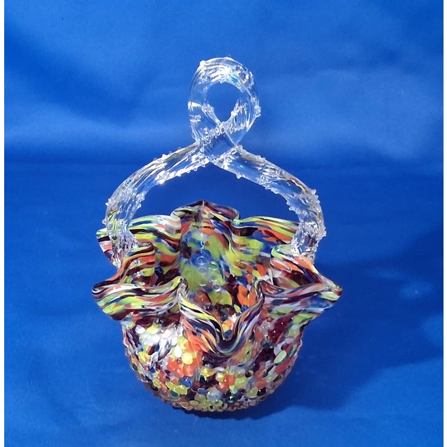 Late 19th Century C 1890 Franz Welz Bohemian Art Glass Hand Blown Basket W/ Spun Thorn Handle For Sale - Image 5 of 9