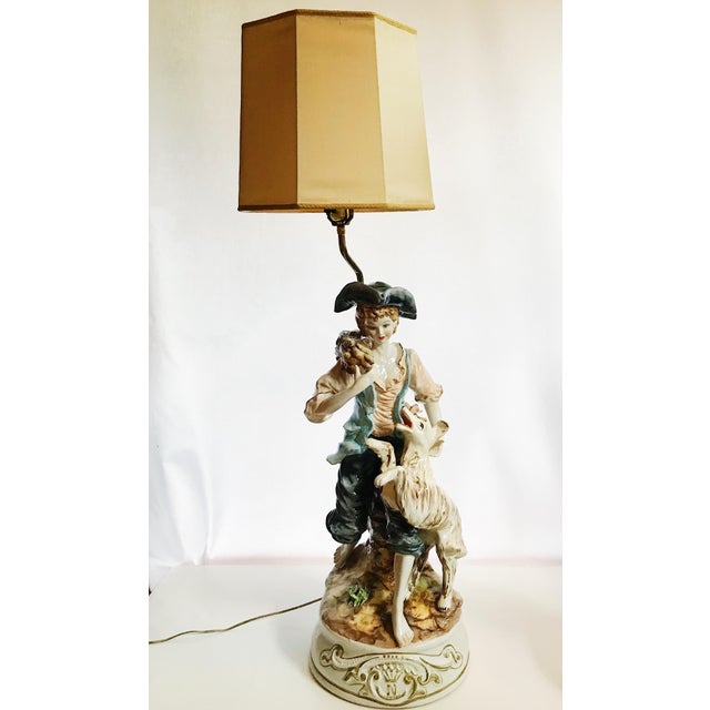 20th Century Capodimonte Porcelain Boy and Dog Figurine Lamps a Pair