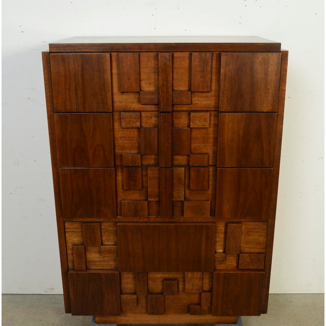 Lane Furniture Brutalist Paul Evans Inspired Walnut Tall Dresser | Chairish