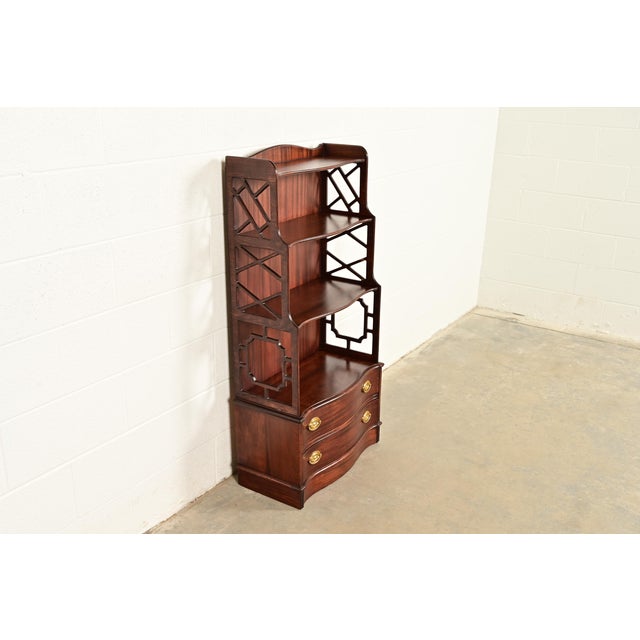 Early 20th Century Baker Furniture Style Chinese Chippendale Carved Mahogany Étagère or Bookcase For Sale - Image 5 of 17