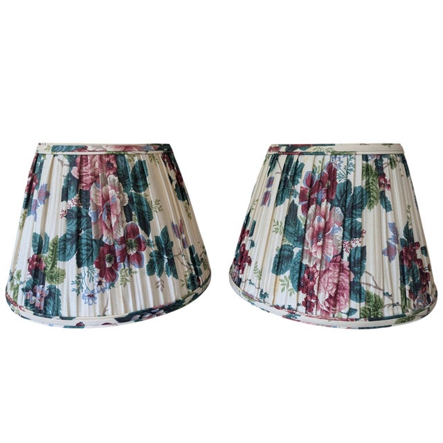 Vintage Botanical Pleated Lampshades- A Pair For Sale In Charlotte - Image 6 of 17
