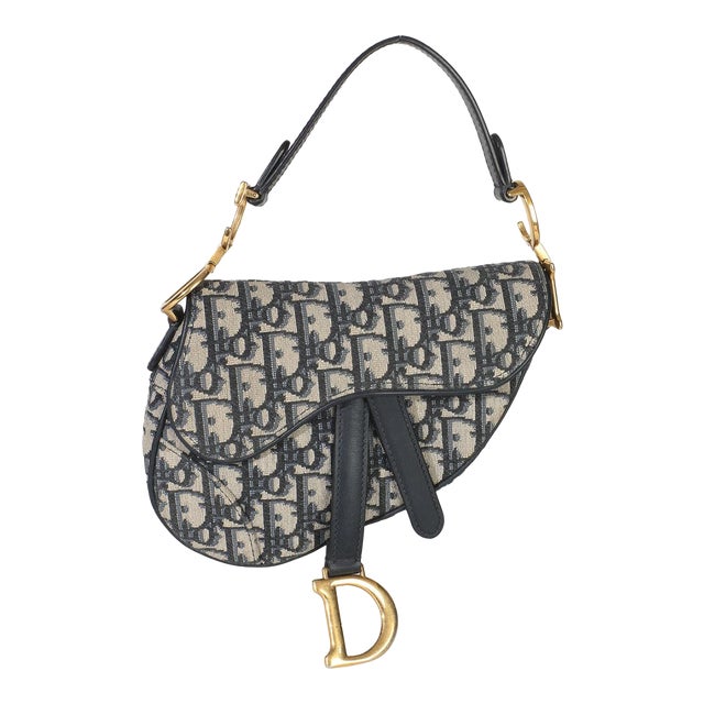 Navy Oblique Canvas Mini Saddle Bag For Sale