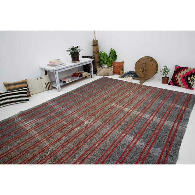 1960s Vintage Red & Gray Striped Kilim Rug- 7′ × 11′1″ For Sale In Los Angeles - Image 6 of 7
