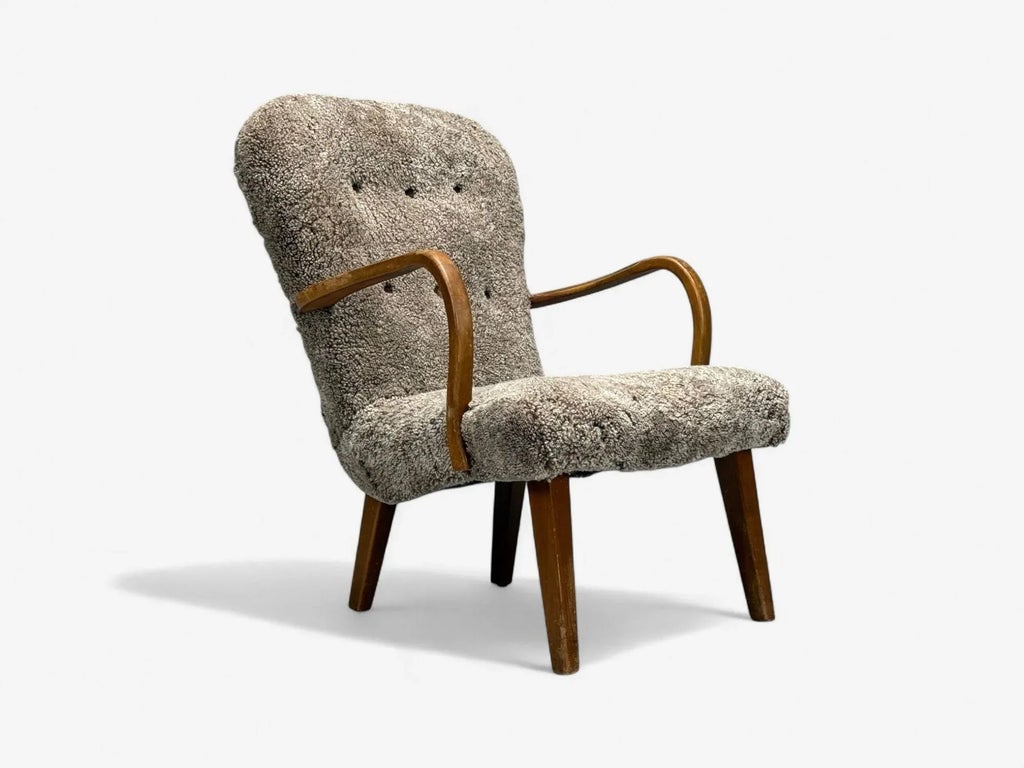 Philip Arctander Style, Shearling, Beech, Lounge Chair, Denmark