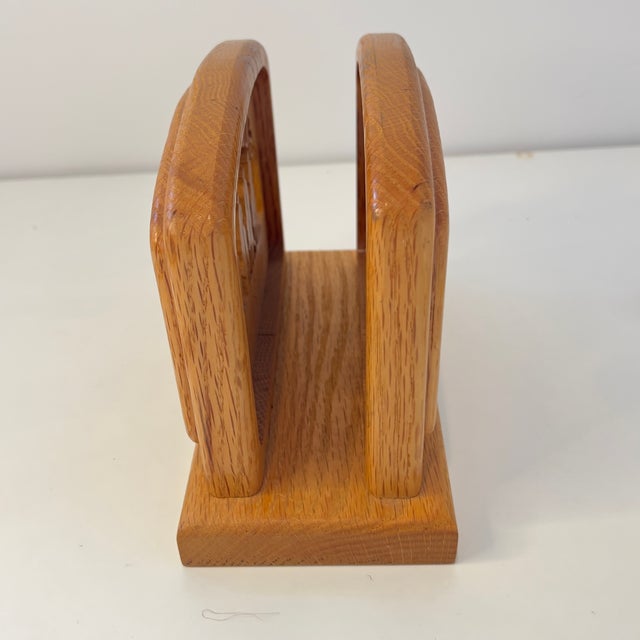Vintage Western "Superior Livestock Auction" Texas Cowboys Horses Ranching Silhouette Laser Cut Solid Oak Napkin Holder For Sale - Image 4 of 7