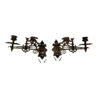 Antique Ornate Brass Piano Sconces - a Pair For Sale