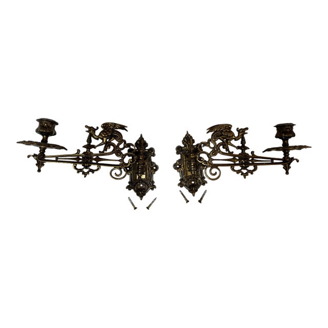 Antique Ornate Brass Piano Sconces - a Pair For Sale