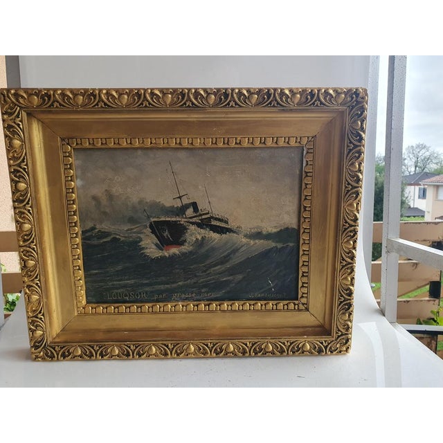 J. Pedoussot, Luxor by Heavy Sea, Oil on Wood, Framed For Sale - Image 10 of 12