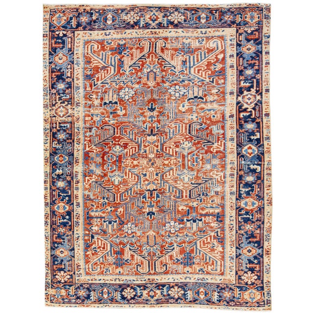 Textile 1930s Vintage Red Persian Heriz Wool Rug With Allover Design For Sale - Image 7 of 7