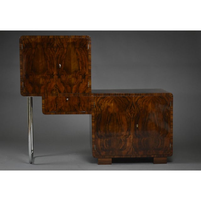 Art Deco Asymmetrical Cabinet in Walnut and Chrome, Poland, 1930s For Sale - Image 4 of 13