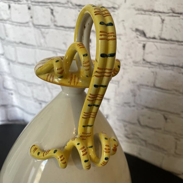 Yellow Vintage Majolica Neo Renissance Angelic Pottery Vase/Decanter Beautiful Piece Rare! For Sale - Image 8 of 14
