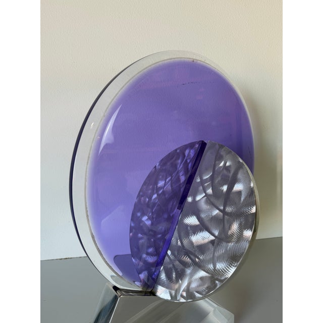 1990's Vintage Postmodern Geometric Abstract Lucite & Stainless Steel Table Sculpture, Signed For Sale In Miami - Image 6 of 12