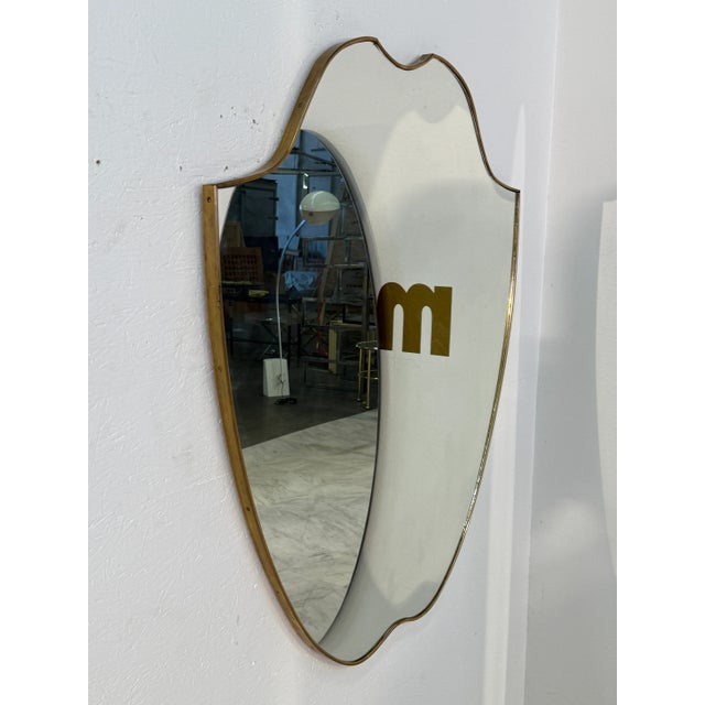 1950s Italian Mid-Century Brass Framed Shield Wall Mirror, 1950s For Sale - Image 5 of 9