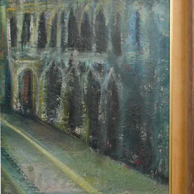 A Large Oil on Masonite Painting Depicting a City View Painting Featuring a Clock Tower. Unsigned. For Sale In Philadelphia - Image 6 of 12