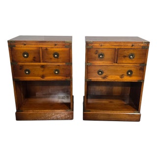 Campaign Yew Bedside Lamp Tables, 1920, Set of 2 For Sale