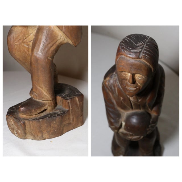 Antique 1800's Folk Art Hand Carved Wood Figural Man Sculpture Statue Figure For Sale - Image 9 of 12