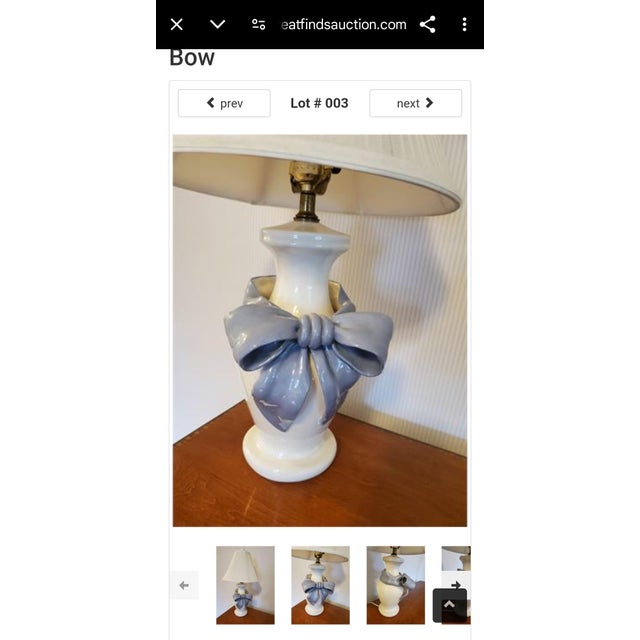 Vintage Betlar Inc. California ceramic lamp with blue bow. In great condition and works, NOT sold with shade. Height: 23"