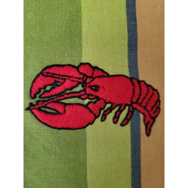 Crate & Barrel Hand Embroidered Cotton Striped Lobster Tea Towel For Sale In Baltimore - Image 6 of 9