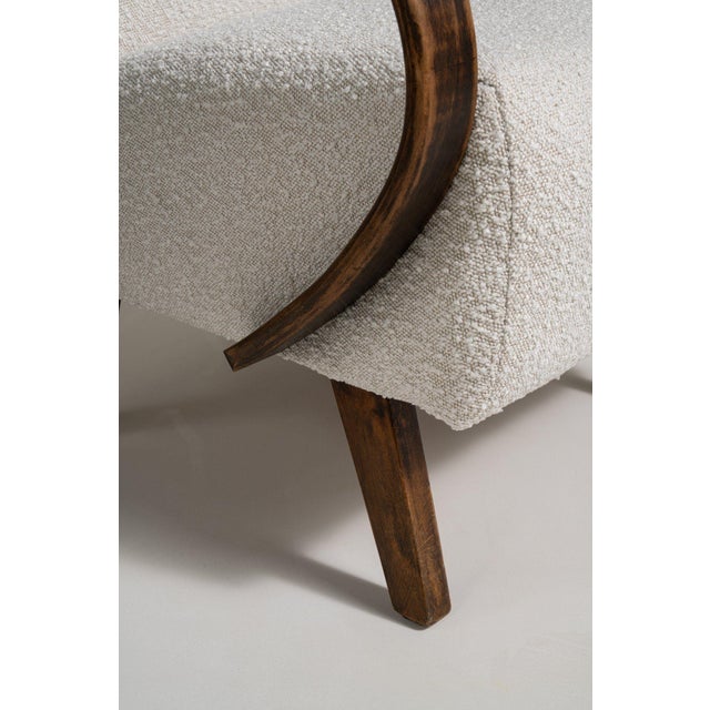 Art Deco 1950-1959 Czech Republic Warm Ivory Boucle Pair Of Bentwood-Arm Lounge Chairs For Sale - Image 3 of 11