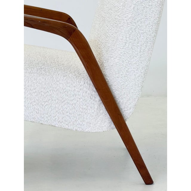 Mid-Century Italian Lounge Armchair in Cherrywood and White Bouclé, 1950s For Sale - Image 6 of 14