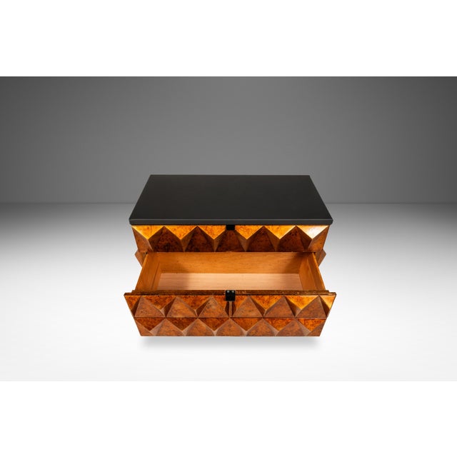 Set of Two (2) Futuristic Brutalist Italian Modern Sculptural Diamond Faced End Tables With Leather Tops, Italy, C. 1970s For Sale - Image 10 of 18